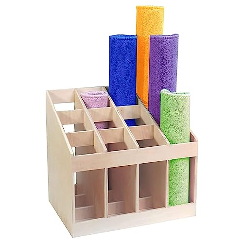 NUNETH Yoga Display Storage Rack Wooden Yoga Mat Stand, 12 Slots Floor Sports Sweat Towel/Exercise Mat Holder, School Office Home Gym Organizer
