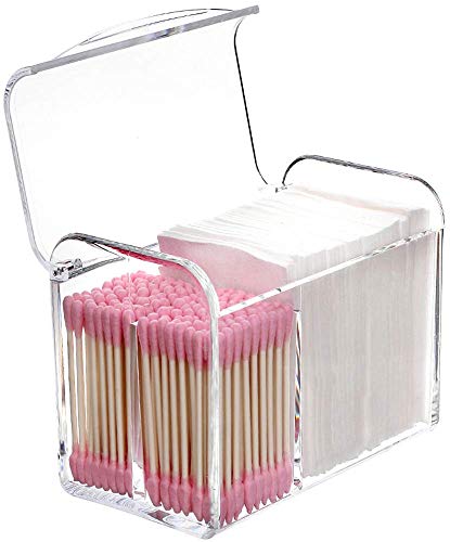 Image of Sooyee Qtip Holder Dispenser for Cotton Ball Swab, Cotton Round Pads, Floss,3 Compartment Plastic Apothecary Jars,Bathroom Organization and Storage,Vanity Organizers and Storage,Clear