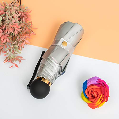 ATOFUL 8Ribs UPF50+ UV Blocker Parasol Manual Mini Umbrella Windproof UV Protection Wind Resistant Lightweight Folding Sun-Rain Anti UV Umbrella 7.8” Titanium Compact Vent Sun Umbrella (Pink-Blue) - Thumbnail 7