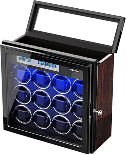 JINS&VICO Automatic Watch Winder for 12 Watches, 6 Storage Spaces, Adjustable Watch Pillows, Wooden Shell, Ultra-Silence, Black