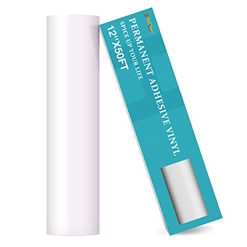 Image of HTVRONT White Permanent Vinyl - 12 inch x 50 FT White Adhesive Vinyl Roll for All Cutting Machine, Silhouette and Cameo Cutters