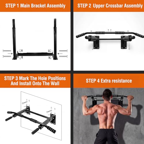 Image of Pull Up Bar Wall Mounted - Multifunctional Wall Mounted Pull Up Bar for Home Gym