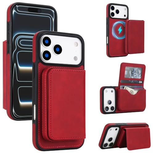 Housse iPhone 13 Pro Max rouge coque amovible et portefeuille rigide