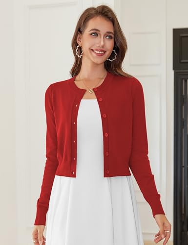 Image of LETDIOSTO Cropped Cardigan Bolero Shrug for Women, Button Down Long Sleeve Knit Sweater for Dresses,for Jeans, XS to XL