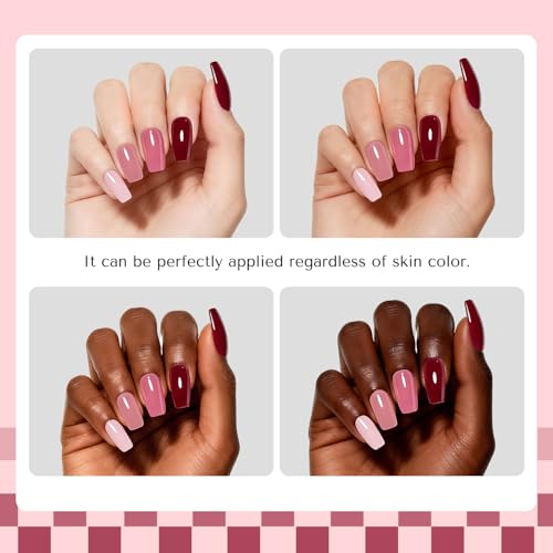 Image of AZUREBEAUTY Pink Nail Polish Set, 4 Pink Shades Nail Color Kit Glossy Nail Polish for Natural Nails, DIY Manicure Salon Home Gift for Women