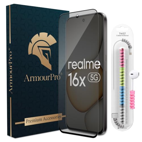 Image of ArmourPro Anti Glare Matte Tempered Glass for Realme 16x, Anti Fingerprint Screen Protector, 9H Scratch Resistant, Smooth Touch, Easy Installation Kit with Cable Protector