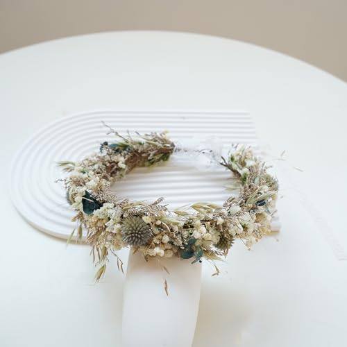 Corona de flores secas para boda estilo boho miniatura 5