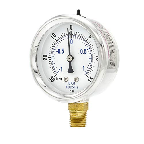 PIC Gauges PRO-201L-254CB Bottom Mount Glycerin Filled Dual Scale Pressure Gauge w/ SS Case/Bezel, Brass Internals, Plastic Lens, 2.5