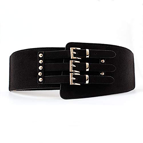 75x7.5cm Fashionable Sexy Woman Leopard Print Leather Bow Elastic Slim Cummerbunds Dress Belts,Black,75x7.5cm