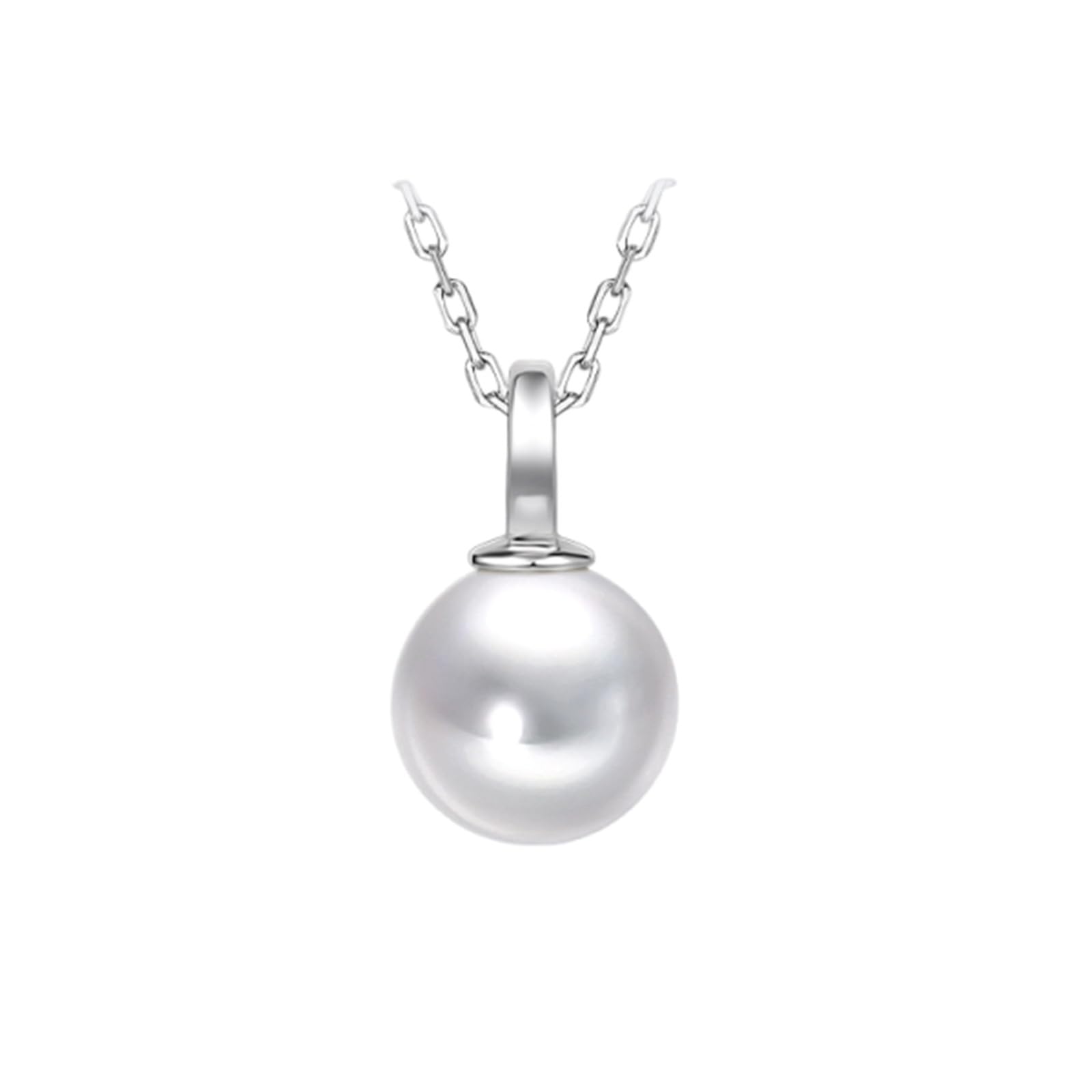 9K Weißgold Kette mit Perlenanhänger, Elegante 7-8mm Perle Halskette Echtschmuck, Goldkette Damen 9 Karat Personalisiert