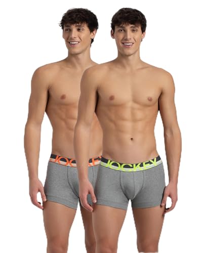 Image of Jockey FP03 Men's Super Combed Cotton Rib Solid Trunk with Ultrasoft Waistband (Pack of 2) Grey XL