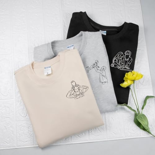 Custom Embroidered Portrait Hoodies from Photo | Customized Dad Sweatshirt with Photo Outline Embroidery | Design Your Own Custom Hoodie | Gift for Dad, Grandpa, Father's Day2