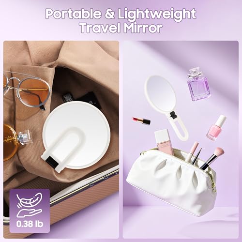 Image of B Beauty Planet 40X Magnifying Mirror, Hand Mirror with Handle, Double Sided Hand Mirror with 40X /1X Magnification, Travel Essential Portable Foldable Makeup Mirror for Precision Makeup White