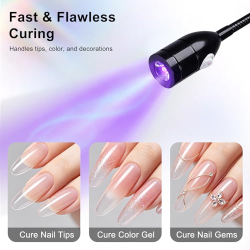 Image of Half Moon Desk Nail Lamp with UV Gel Nail Dryer, 2-in-1 Dual Arm Gooseneck Clamp Lamp for Nail Tech, Professional Shadowless Manicure Table Light, Adjustable Brightness for Eyelash, Tattoo