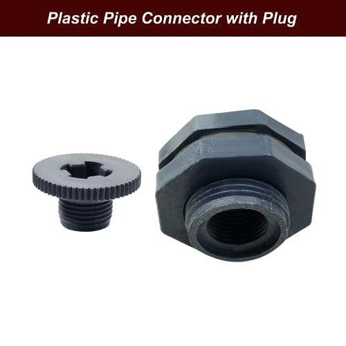Image of 2pcs NPT1 /2 PVC Bulkhead Fitting with Plugs, 1 /2 Inch Plastic Water Tank Connector Threaded Thru-Bulk Pipe Fittings for Rain Barrels, Aquariums, Bucket Hose Adapter, Ponds, Pools