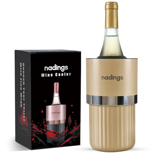 Nadings Wine Chiller for 750ml Bottles | Portable & Iceless, Keeps Wine/Champagne/Beer Cold 6+ Hours | Vacuum Insulated Stainless Steel | Ideal for Outdoor, Parties & Gifts – Champagne