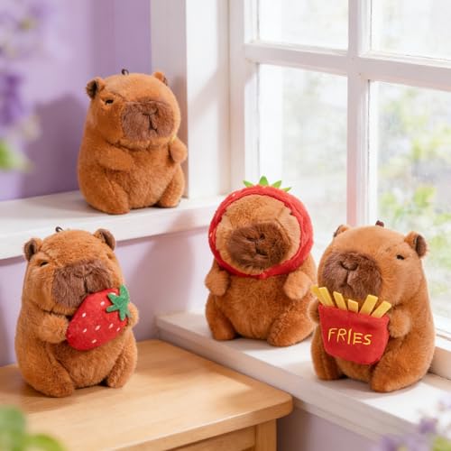 Image of Emotional Support Capybara Plush Set, 5 Soft Squishy Toys Stuffed Animal with Carrying Basket, Cute Cuddly for Loved Ones of All Ages, Stress Relief Funny Gifts (Capybara)