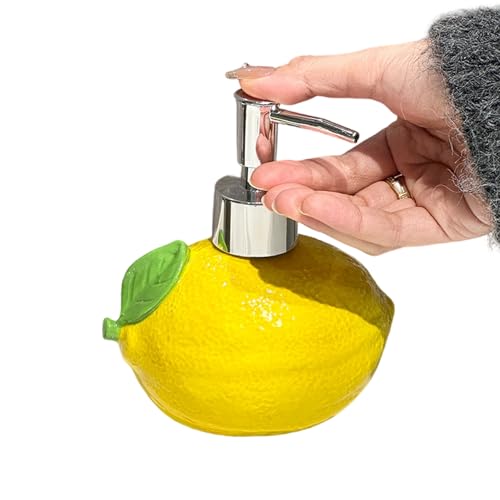 Dispensadores de jabón de manos, recipiente líquido de cerámica con forma de limón, dispensador de jabón de manos recargable, para hombres, mujeres, amigos, baño, cocina, hogar, interior, viajes