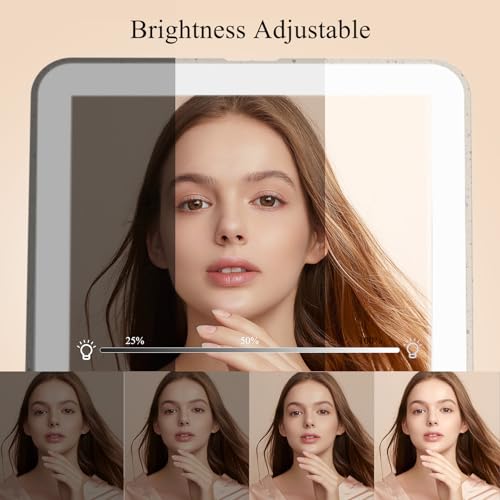 Image of FUNTOUCH Rechargeable Travel Makeup Mirror with 72 Led Lights, Portable Lighted Makeup Mirror, 3 Color Lighting, Dimmable Touch Screen, Type C, Tabletop LED Folding Cosmetic Vanity Mirror