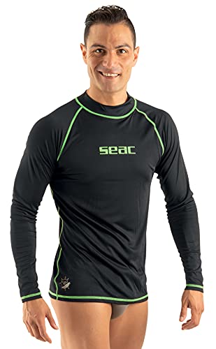 Seac T-Sun Long Man, Maglia protettiva Rash Guard per snorkeling e nuoto anti UV, nero, L