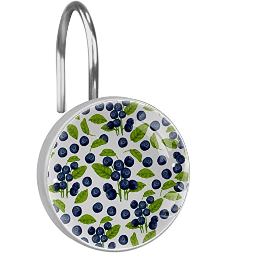 Blueberry Lot de 12 crochets de rideau de douche à motif sans couture pour rideau de douche, crochets de douche en métal antirouille