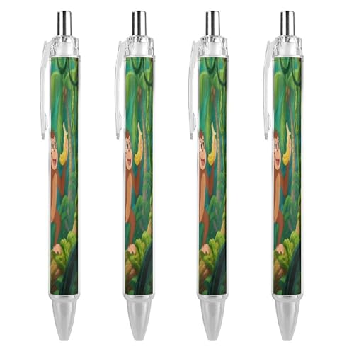 Stylos rétractables avec prise en main super douce Monkey Who Loves Bananas encre noire x4