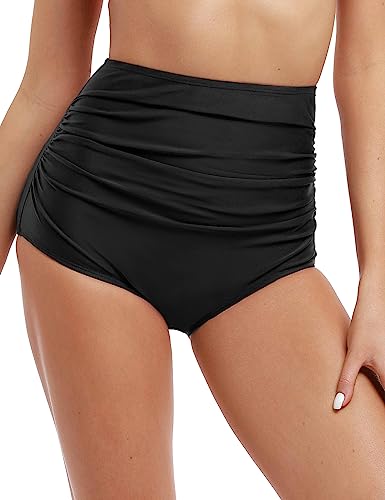 Firpearl Women's Full Coverage High Waisted Bikini Bottoms Ruched Swimsuit Bottom Tummy Control Swim Shorts3