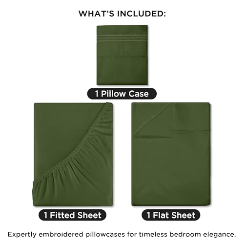 Image of ROYALE LINENS 3 Piece Twin Sheets Set - Soft Brushed 1800 Microfiber Bedding - 1 Fitted and 1 Flat Sheet, 1 Pillow case - Wrinkle Free & Fade Resistant - Hotel Luxury Bed Sheets (Hunter Green, Twin)