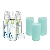 Dr. Brown's Natural Flow Anti-Colic Options+ Narrow Glass Baby Bottles 8 oz/250 mL, with Level 1 Slow Flow Nipple, 3 Pack 0m+ with Mint 100% Silicone Sleeves, BPA-Free