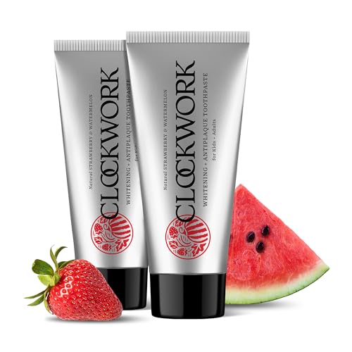 Image of Clockwork Kids Toothpaste with 5% HydroXy (Nano-Hydroxyapatite + Xylitol) | Enamel Repair & Cavity Protection | Fluoride Free, SLS Free | Strawberry Watermelon 80g | Pack of 2