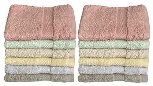 Exfoliating Washcloths for Face and Body, Set of 12 100% Ring Spun Cotton Thick Loop Pile, Lint Free Wash cloths Design to exfoliate your hands, Soft and Absorbent Machine Washable, 13 x 13 Inch.