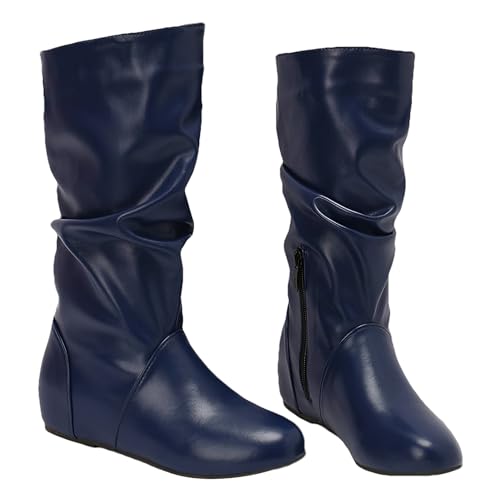 Bottes souples fermeture eclair mi-mollet hiver en cuir PU chaussures femme rismart - 4