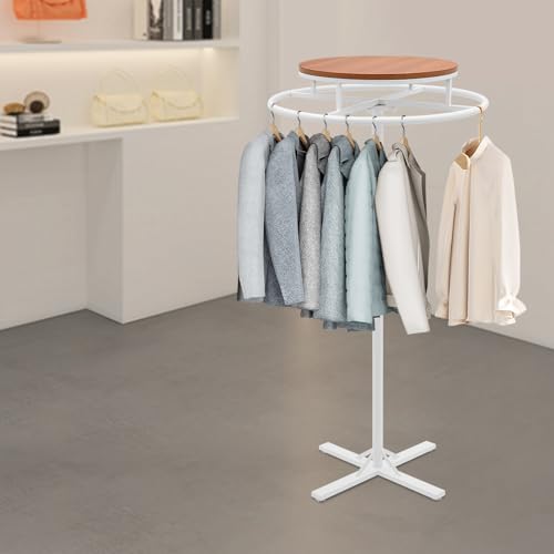 kunghei 28 * 51 inch Retail Clothing Garment Racks with Display Table, White 360° Rotatable Floor-Standing Clothes Storage Rack for Bedrooms Boutiques Retail Commercial Shop Laundry Room