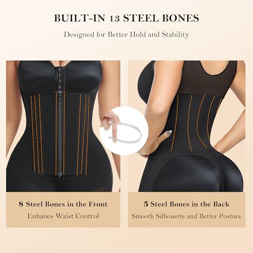 YIANNA Overbust Fajas Colombianas Moldeadoras Shapewear for Women Tummy Control Full Body Shaper Girdles Post Surgery Compression Garment,YA7366-Black-L - Thumbnail 5