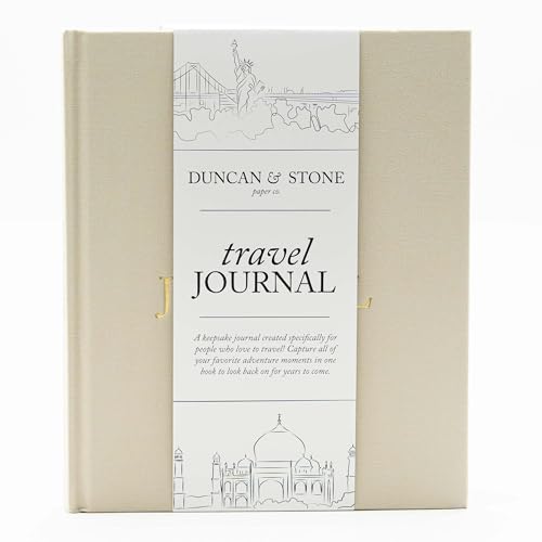 DUNCAN & STONE PAPER CO. Travel Journals - Elegant Journaling Notebook To Record All Your Travel Adventures, & More - Linen Hardcover Journal Up To 15 Trips (Sand,110 Page)