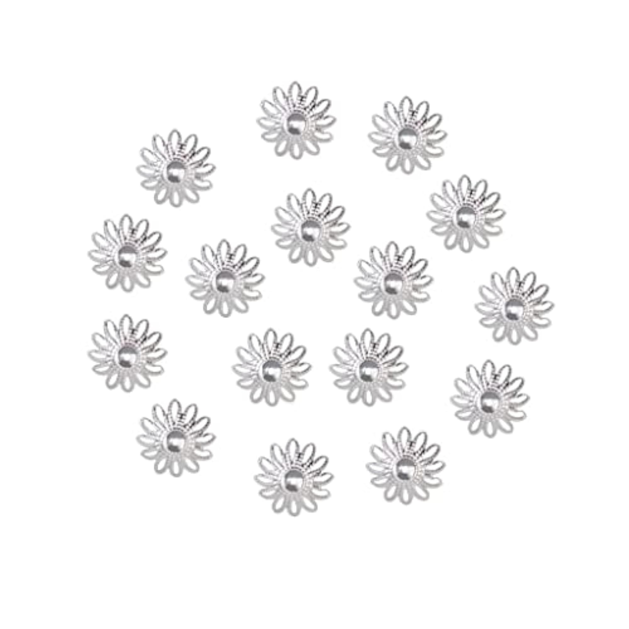 100pcs 16mm Hollow Flower Bead Caps for Jewellery Making, Silver