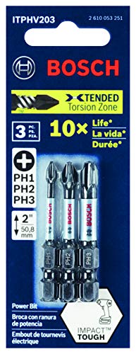 Image of BOSCH ITPHV203 3-Piece 2 In. Phillips Impact Tough Screwdriving Power Bits Assorted Set