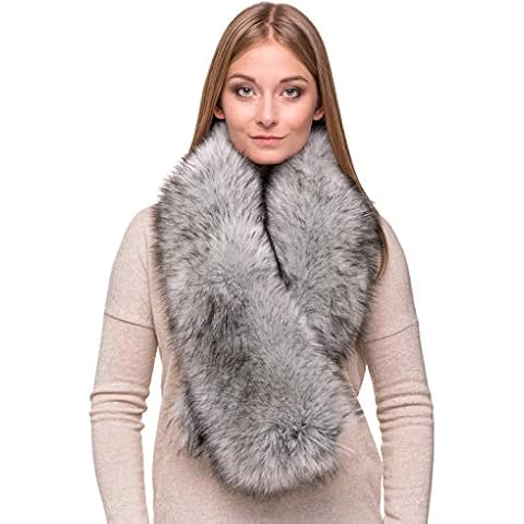 Futrzane Women Faux Fur Scarf - Long Winter Neck Warmer - Classic Fur Collar (Silver Fox) Cover