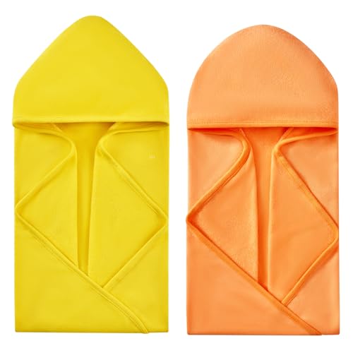 Image of SYNPOS 2 Pack Baby Hooded Bath Towel Sets, Newborn Boy Girl Shower Washclothes with Hood, Soft Absorbent Towels for Babies, Toddler, Infant, Registry Gifts (Yellow + Orange, 30.00" x 30.00")