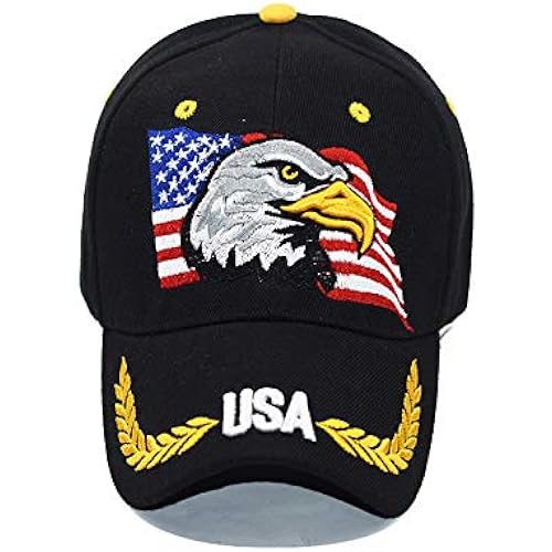 American USA-Flag-Cap Eagles-Trucker-Hat for Women Men Adjustable Caps Patriotic Hat Printing Baseball Cap Black