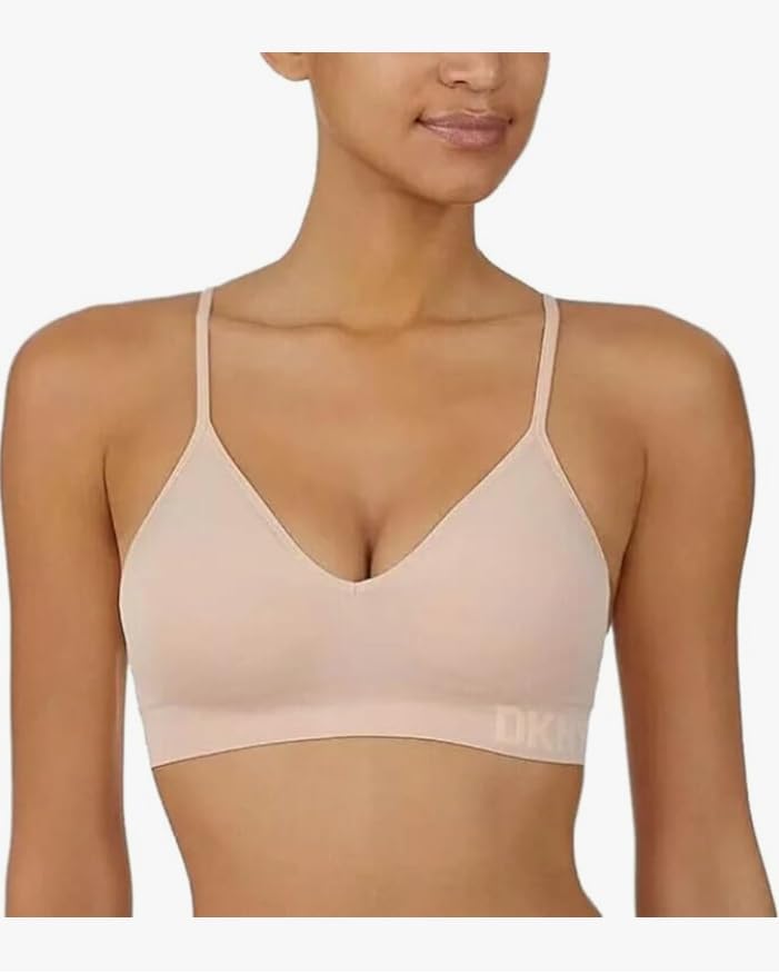 DKNY Women's Adjustable Seamless Bra, Soft Stretch Fabric, 2-Pack (US, Alpha, Large, Regular, Regular, Java/Pearl Pink) - Image 2