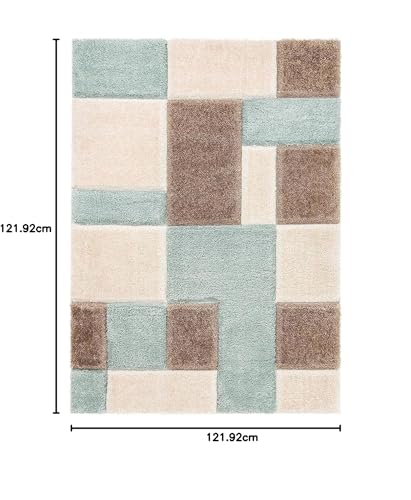 Image of Modern Geometric 3D Textured Thick and Soft Shaggy Fur Rug & Carpet (4x4 Feet - Square Shape, Color - Light Brown /Ivory /Multi)