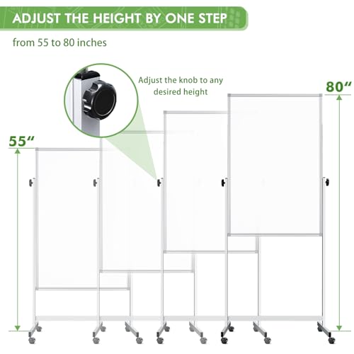 Rolling Whiteboard on Wheels, 32x48 Inches Double-Sided Magnetic Dry Erase Board with Stand, Height Adjustable Mobile White Board Easel for Classroom Home Office
