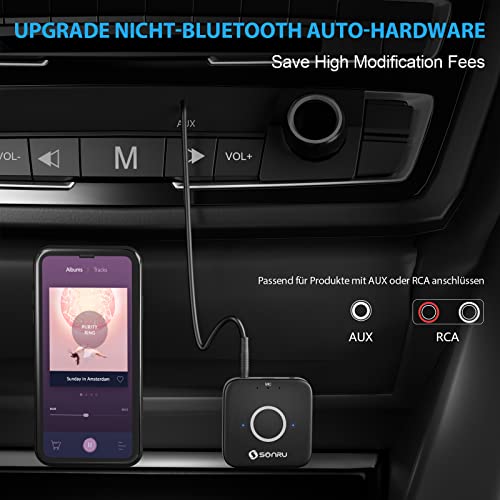Aux Bluetooth 5.3 Adapter Stereoanlage, SONRU Bluetooth Empfänger Receiver Audio Adapter mit 3.5 mm RCA Kabel Dual AUX Ausgänge für Autoradio Home Stereoanlage