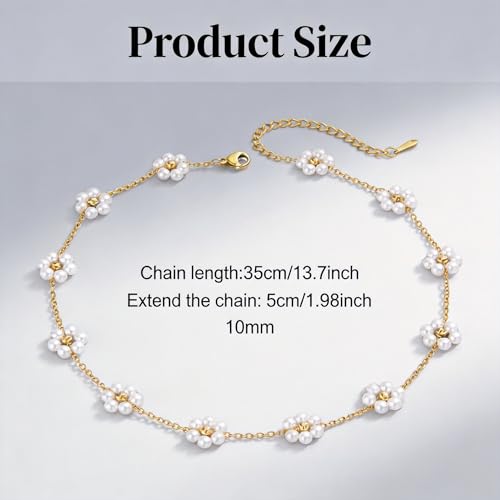 Image of SANNIDHI Pearl Necklace for Women Girls Flower Pendant Necklace with Gift Box Gold Plated Stainless Steel Chain Necklace Jewellery Valentine Birthday Gifts for Women, Girls, Sister, Girlfriend