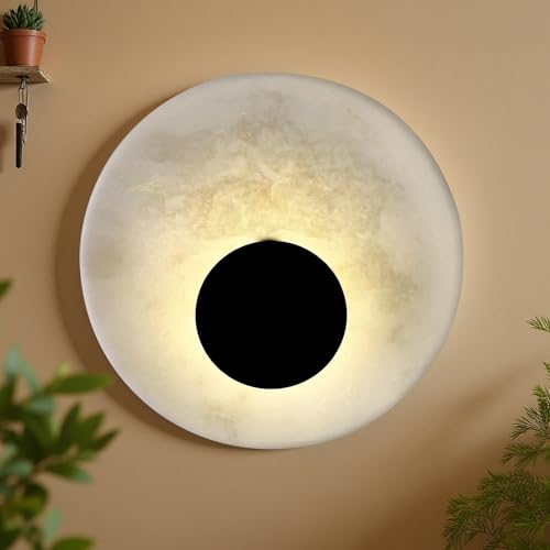 Image of Marble Round Wall Sconce, Natural Marble Hardwired Circular Sconce Modern Sconces Wall Lighting Vanity Light Fixtures for Bedroom, Stairs, Living Room, Bedside