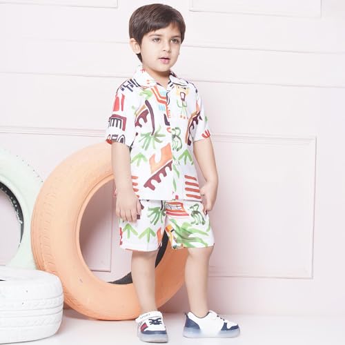 Image of AJ DEZINES Kids Cotton Shirt Shorts Half Sleeves Floral Printed CO-ORDS Set for Boys
