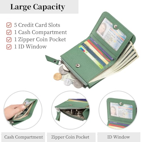 Small Wallet for Women Genuine Leather Credit Card Holder RFID Blocking Bifold Wallet with Zipper Pocket and ID Window3