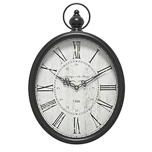 Menterry Oval Retro Wall Clock, Rustic Vintage Style, Black Antique Design, Battery Operated Silent Decor Large Wall Clocks for Kitchen,Farmhouse,Office (15.5″ H x 10.5″ W)