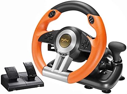 PC Racing Wheel,PXN V3II 180 Degree Universal Usb Car Sim Race Steering Wheel with Pedals for PS3,PS4,Xbox One,Xbox Series X/S,Switch (Orange)
